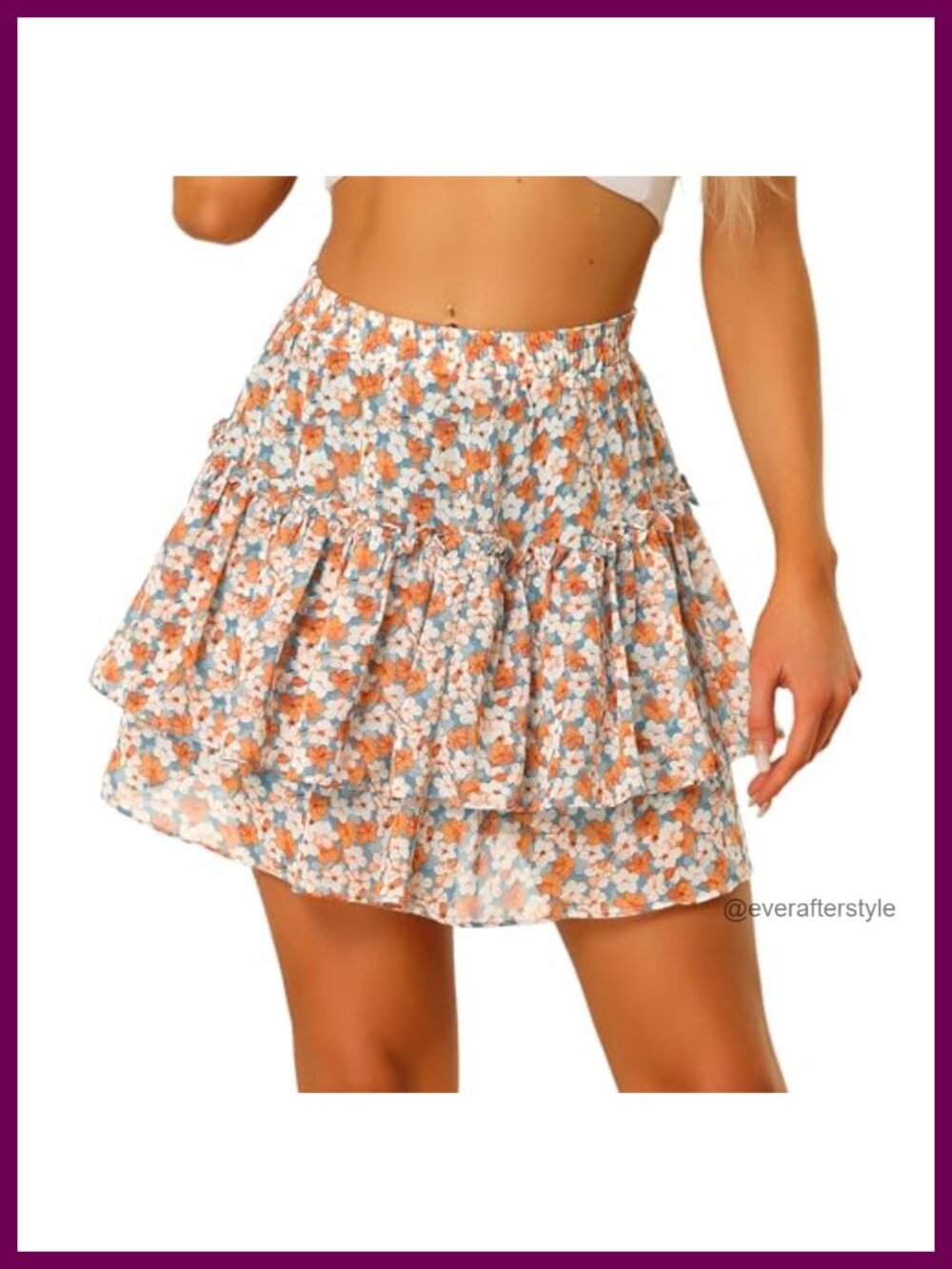 Allegra K Women's Floral Chiffon Ruffled Tiered A-Line Mini Skirt